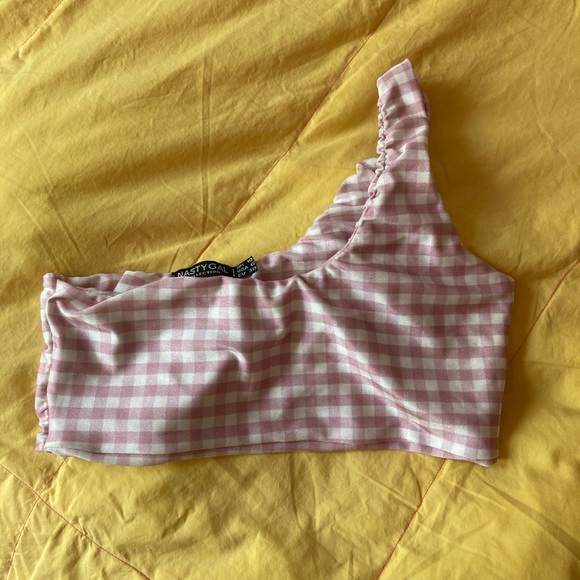 Nasty Gal One Shoulder Gingham Bikini Top - Picture 2 of 3